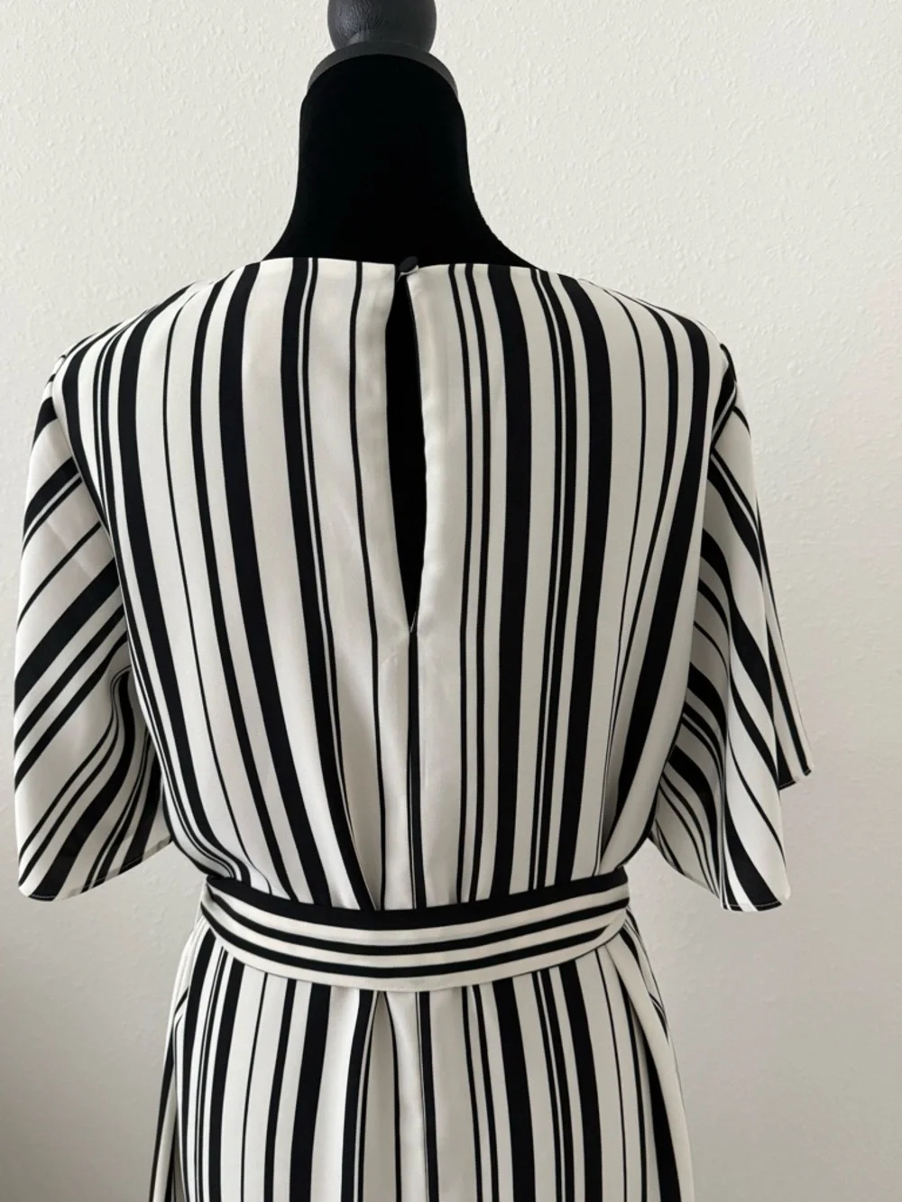 H&M Black and White Vertical Stripe Tie-Waist Mini Dress